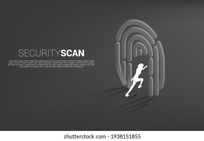 Businessman running to finger scan icon. Background concept for security and privacy technology for identity data