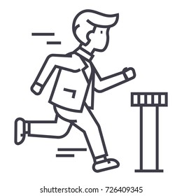 businessman running to finish vector line icon, sign, illustration on background, editable strokes