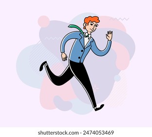 Businessman running flat vector illustration. Office worker in hurry. Business, occupation, rush concept for banner, website design or landing page