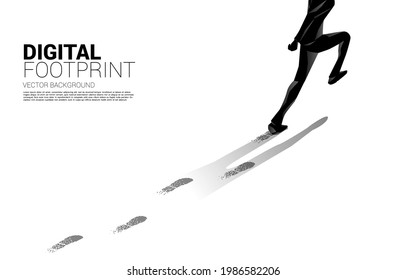 Businessman running with Footprint from digital dot pixel. business concept of digital transformation and digital footprint.