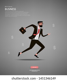 Businessman running forward abstract vector illustration character in flat design business man