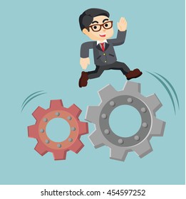 businessman running with gear