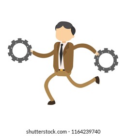Businessman running with gears