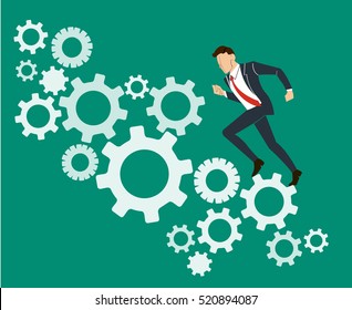 Businessman running with gears background vector 