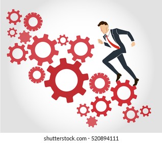 Businessman running with gears background vector 
