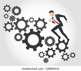 Businessman running with gears background vector 