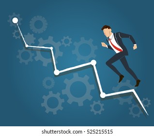 Businessman running with gears and high grape background vector