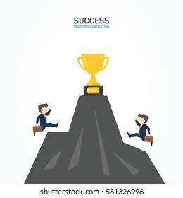 Businessman is running to get the prize. Success Concept.