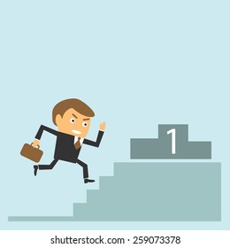 Businessman running to get target. Success and goal achievement concept. Vector character illustration.