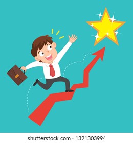 Businessman running grow up arrow graph , illustration vector cartoon
