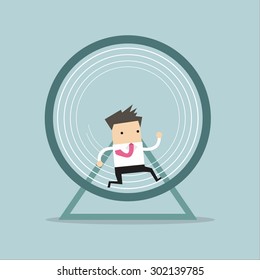 Businessman running in a hamster wheel