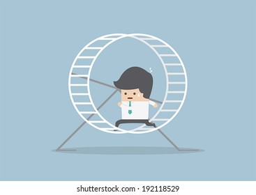 Businessman running in a hamster wheel, VECTOR, EPS10