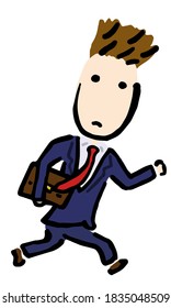 Businessman running : Hand drawn vector illustration like woodblock print