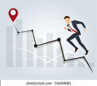 Businessman running and high graph background , business concept to success