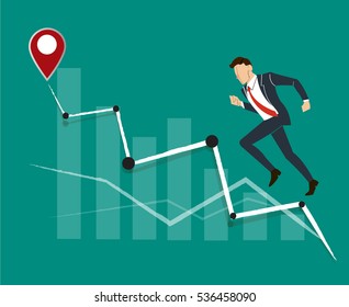 Businessman running and high graph background , business concept to success