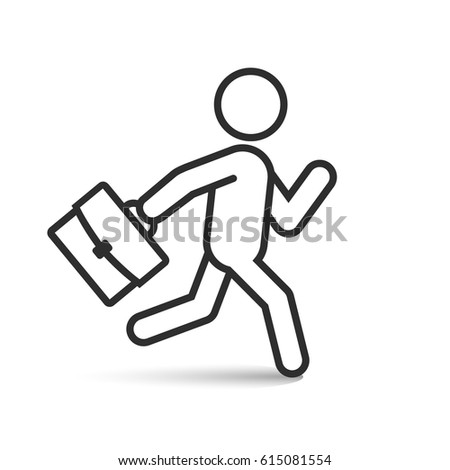 Businessman running with his briefcase, vector isolated outline icon.
