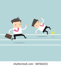 Businessman running with his competitor. Business competition concept