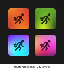 Businessman running with his suitcase four color gradient app icon design