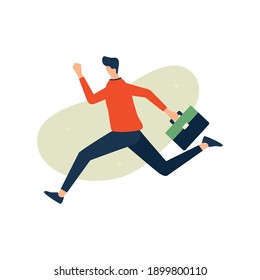 Businessman running hold a bag