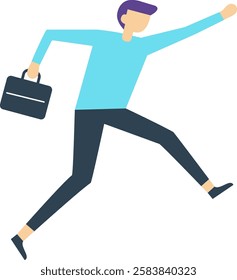 Businessman running holding briefcase and reaching goal, celebrating success, achieving business goals, motivation and determination concept