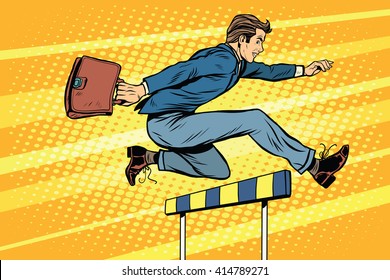 Businessman running hurdles