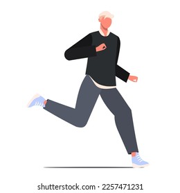 Businessman running, hurrying and rushing forward to aims and aspirations to succeed in life race. Flat vector illustration isolated on white background.