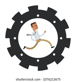 Businessman running inside gear