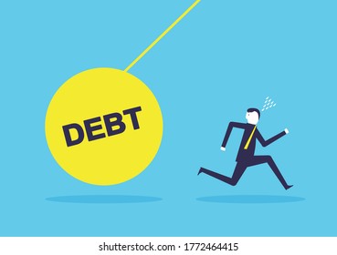 Businessman running from Iron pendulum debt. Business financial. Vector design