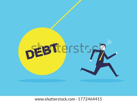 Businessman running from Iron pendulum debt. Business financial. Vector design