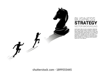 businessman running to knight chess piece 3D silhouette vector. icon for business planning and strategy thinking