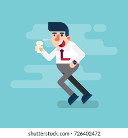 Businessman Running Late. with Coffee Cup-Vector illustration