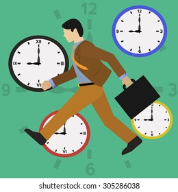Businessman running late/ time is money vector concept
