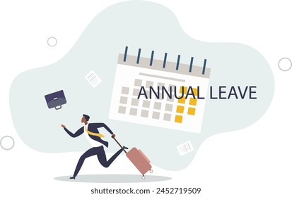 businessman running with luggage from calendar with annual leave note.flat vector illustration.