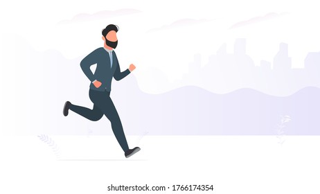 The businessman is running. A man in a business suit is running. Good for business theme design. Vector.