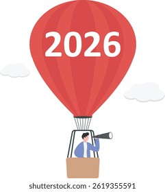 Businessman Running on 2025,2026,2027 years go to goal or way further concept Flat Vector cartoon illustration.

