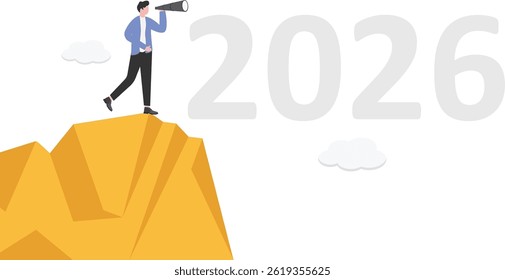Businessman Running on 2025,2026,2027 years go to goal or way further concept Flat Vector cartoon illustration.

