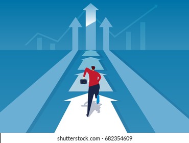 The businessman running on the arrow