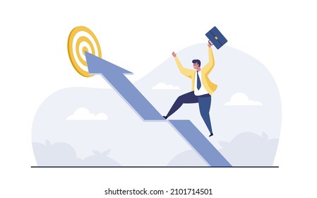 Businessman running on arrow to achieve the target for Success