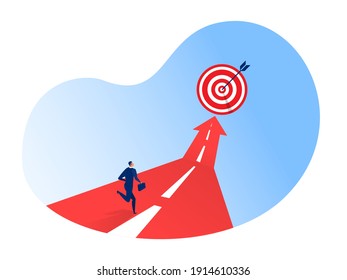 businessman running on the arrow forward success vector illustrator.