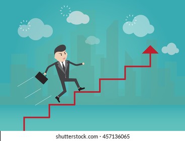 Businessman running on arrow graph to success