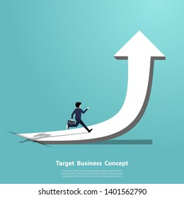 Businessman running on arrow pointing up to the success, Business start up concept, Career, Direction, Economy, Goal, Vector illustration flat