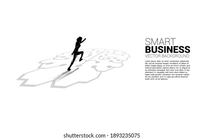 businessman running on brain icon graphic on floor. icon for business planning and strategy thinking