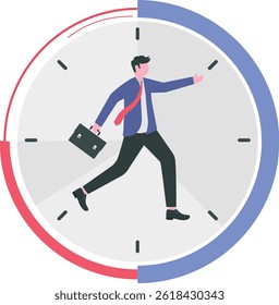 Businessman running on the clock with briefcase, time management


