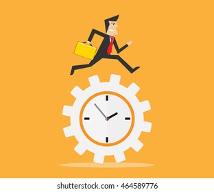 businessman running on clock- time and efficiency concept