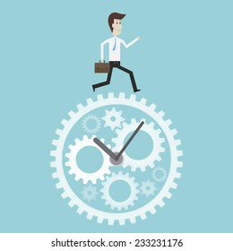 Businessman running on clock - Vector 