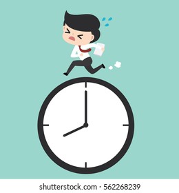 Businessman running on the clock.Vector