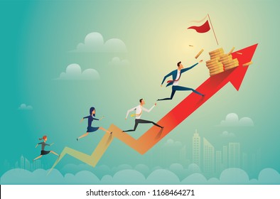 businessman running on coins graph to success, business concept illustration