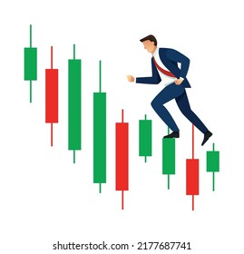 Businessman running on financial bar graph vector illustration