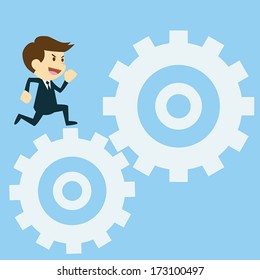 Businessman running on gears