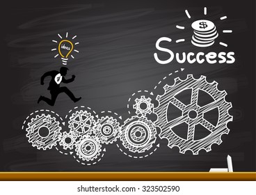 Businessman running  on Gears to Success